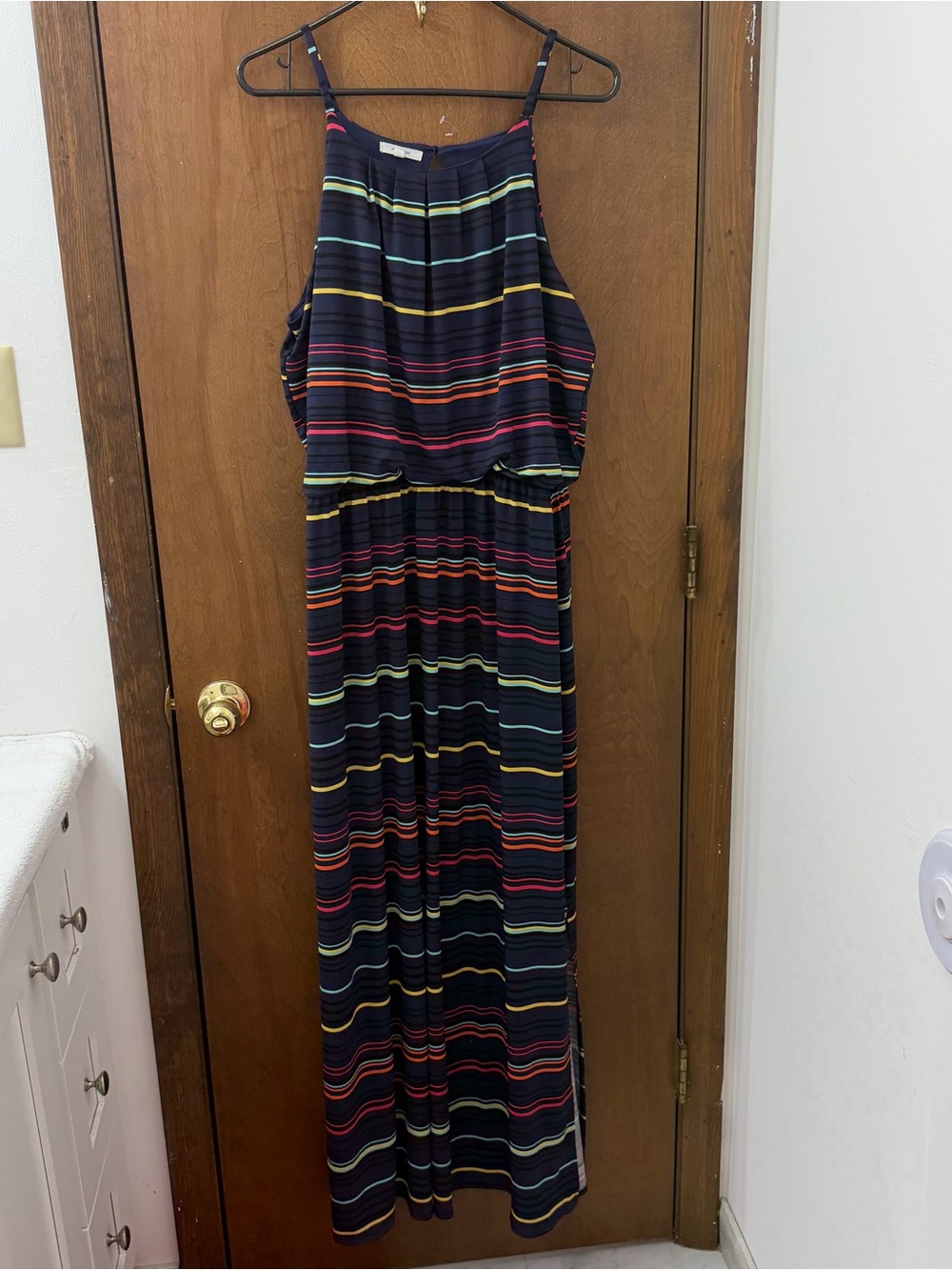 Maurices XL Navy Maxi Dress with Multi-Color Stripes